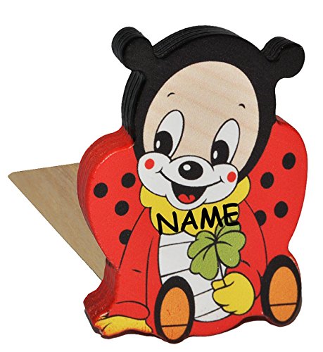 Preisvergleich Produktbild Türstopper / Fensterstopper / Unterlegkeil - aus Holz - Marienkäfer incl. Namen - Türkeil / Klemmschutz / Türpuffer / Holztürstopper - Kinderzimmer - Tür - für Kinder / Jungen / Mädchen / Baby - Tier - Tiere Glückskäfer - Käfer