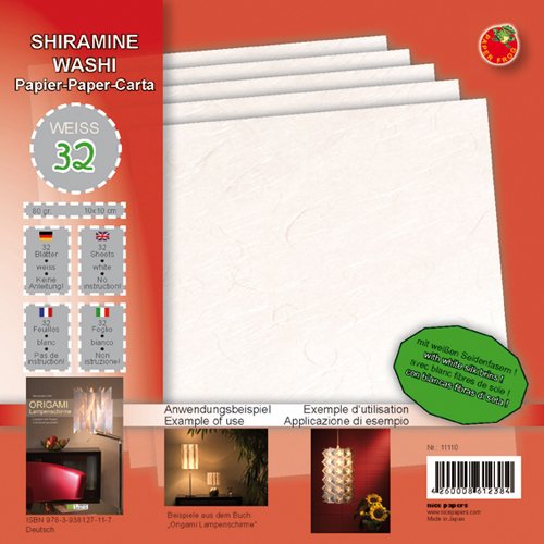 Shiramine Washi Papier 10x10cm Weiss 32 Stück 80g/m²