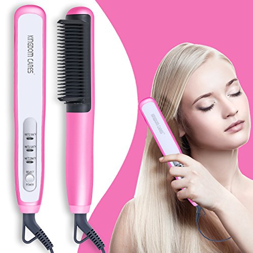 Preisvergleich Produktbild Haarglätter Bürste Glättbürste KINGDOMCARES Keramik Haarglättungsbürste Glätteisen Bürste Antistatischer Schnellaufheizung mit PTC Technologie Elektrische Glättungbürste Glättbürste Ionischer Glatt Bürste Perfekt Hitzeschutz Absolut-Anti-Verbrühung Geeignet für alle Haartypen Rose