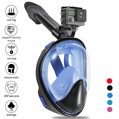 Preisvergleich Produktbild Zenoplige Maschera da Snorkeling con Una Visuale a 180 Gradi, Una Vite per il Supporto dell Zenoplige Action Camera o Go Pro Simile, A Prova di Perdite, Anti-Fog, Maschera Subacquea Immersione di Colore Nero / Blu L / XL …