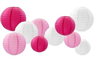 GAKA FAVOR 10 Pink Paper Lanterns Set, Wedding, Christening, Communion, Birthday Party Decoration, Unfinished, 25CM(10in) DIY Paper Lanterns with Ceiling Mount
