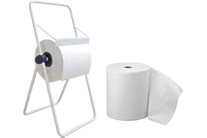Tecnokit: Dispenser portabobina Carta a Pavimento con Rotolo Carta Omaggio Robusta Struttura in Acciaio, Bianco, Dotato di Accessori per l'utilizzo, Fai da Te. (Bobine 30-32 cm)