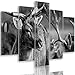 Produktbild Feeby. Leinwandbild - 5 Teile - Bilder, Wand Bild, Wandbilder, Kunstdruck XXL, 5-Teilig, Typ A, 200x100 cm, HIRSCH, NATUR, SCHWARZ-WEIß