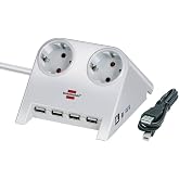 مقبس تمديد سطح المكتب Brennenstuhl 4 X Usb2.0 بسعة 2.100 مللي أمبير باللون الأبيض مع مقبسين