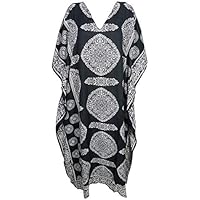 Women Caftan Dress Black Printed Viscose Loose Fit Kimono Kaftan One Size