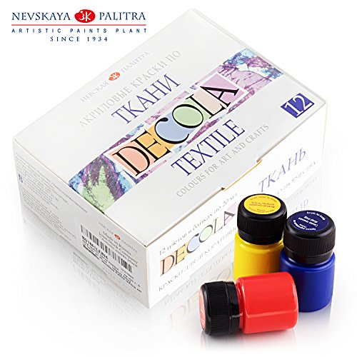 Acryl Textilfarbe Hochwertig - Zur Auswahl: 6 oder 12 Farben je 20 ml - Stofffarben waschfest - Nevskaya Palitra (12er Set)