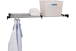 ARIIKON Verstellbares Kleiderschrank Regal, Erweiterbar Einlegeböden Ohne Bohren, Regalböden Ausziehbar Länge 84-117,5cm, Breite 25cm, DIY Separator für Küche, Badezimmer, Schlafzimmer, Schwarz