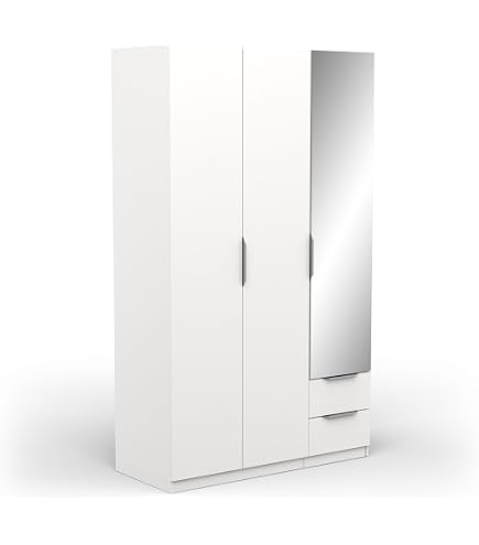 Stella Trading Armoire IVAR 4 Portes - Blanc/Chêne Sonoma - 180x190x51 Cm - Miroir Et Tiroirs