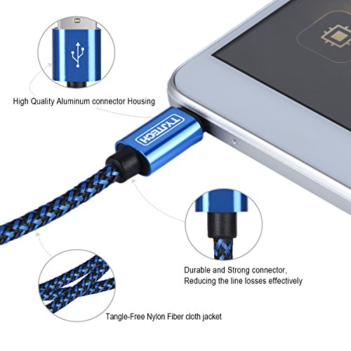 Micro USB Kabel, TYJTECH 2-Pack 3.3ft/1m Micro USB Schnellladekabel Geflochtenes Kabel High Speed Sync für Android Smartphones, Samsung Galaxy, HTC, Huawei, Sony, Nexus, Nokia, Kindle und mehr (Blau) - 4