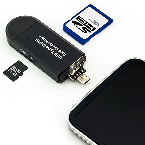 Saxonia SD TF Kartenleser 3 in 1 OTG USB-A / Micro USB / USB-C Adapter Stick Card Reader Schwarz - 7