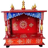 Pranjals House Wall Hanging Wooden Temple for Office &amp; Home (Red &amp; Blue)