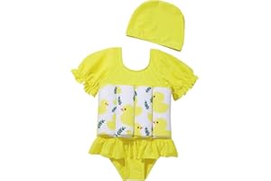 IBAKOM Enfants Fille Bébé Tout Petit Garçon Maillots Une Pièce Maillots de Bain Flottants Flottabilité réglable Protection Imprimé Fleur Vêtements de Plage d'été