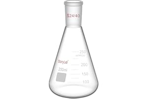 stonylab Matraz Erlenmeyer de Cristal 24/40, Erlenmeyer Flask Frasco de Laboratorio de Pared Gruesa de Vidrio de Borosilicato con Junta Exterior Cónica Estándar 24/40-250ml