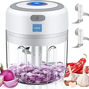 FreshDcart FDCEC02 30 watts Mini Electric Garlic Automatic Chopper Wireless Vegetables Cutter Garlic Mincer Meat Grinder Food Processor Mixer with 3 Sharp Stainless Steel Blades for Kitchen Cooking (250Ml, Multicolour)