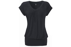 DOTIN Damen T-Shirt V-Ausschnitt Kurzarmshirt Causal Oberteil Falten Tops Stretch Tunika Basic Tee