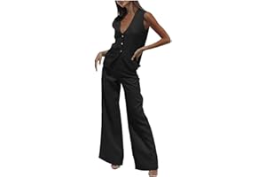 KBOPLEMQ Gilet e pantaloni da donna con scollo a V, set da 2 pezzi, elegante, scollo a V, senza maniche, blazer e pantaloni, 2 pezzi, in lino