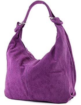 modamoda de - ital. Ledertasche Damentasche Hobo Bag Schultertasche Wildleder Groß T48