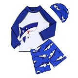 Mangas largas, camisetas de natación estampadas con tiburón en la parte delantera. Tejido elástico, cómodo y transpirable