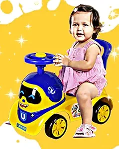 Cosmo Robot Kids Ride On Car with Under Seat Storage, Music & Light for for Baby Kids Boys and Girls (1 Year to 4 Years, Yellow/Blue)