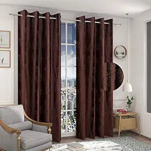 Coolstar 7ft Curtain for Door Polyester Fabric Tree Pattern Eyelets Room Darkening Curtains for Living Room & Kids Room, Set of 2, 7Feet, Brown