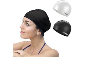 MTHGH [2 pièces] Bonnet de Bain pour Enfants, Bonnet de Natation en Silicone Filles Garçons Unisexe, Bonnet de Piscine pour Cheveux Longs