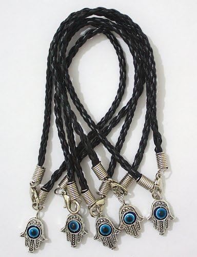 Kabbalah Jewelry Bracelets5 - "Lucky" HAMSA Kabbalah Bracelets with Black Braided String and Rotating "Evil Eye" Hamsa Hand - Jewish Judaica Amulet Pendant Jewelry