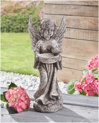 Preisvergleich Produktbild Grabengel Engel mitDekoengel Vogeltränke 37 cm groß Engelfigur Gartenfigur Grabschmuck Trauerschmuck Trauerengel Grabfigur Trauerfigur Friedhoffigur