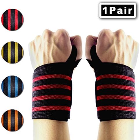Weightlifting Wrist Wraps, Wrist Support Brace (1Pair) Fitness Hand Exercise 60cm Length Professional Grade With Thumb Loops Wrist for Gym Strength Training,Workouts Protector By IWAMEE-Red