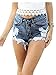 Produktbild Shorts Jeans Damen Denim Spitze Kurze Hosen Sommer Hohe Taille Kurze Hot Pants kurze Hosen Hotpants Sommer Casual Shorts Fitness Shorts Jeans Pants Shorts Lässige Sporthosen Laufhose LMMVP (XXL, Blau)