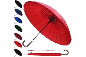 COLLAR AND CUFFS LONDON Wiatroodporny parasol żebrowy z 24 żebrami dla super wytrzymałości - 60 km/h bardzo mocny - trójwarstwowa wzmocniona rama z włókna szklanego - drewniany uchwyt haczykowy -