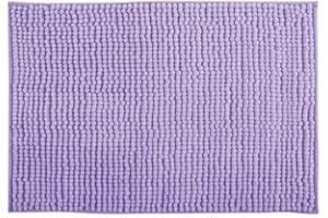 MSV - Tapis de Bain Microfibre Chenille - Poils Longs Anti-dérapant - 40 x 60 cm - Lavande - Lavable en Machine - Boucle d'Accrochage Pratique - Confort et Hygiène Optimisés