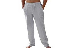 Runcati Lniane spodnie męskie do jogi, długie spodnie rekreacyjne ze ściągaczem, boczne kieszenie, luźny krój, letnie spodnie