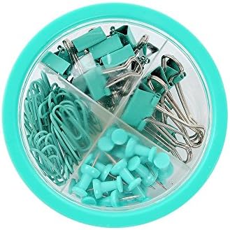 Alodor Office Stationery Supplies Set Desk Accessories Organizer Set. Paper Clips, 0.6″/0.75″ Metal Binder Clips, Push Pin value pack (Tiffany Blue)