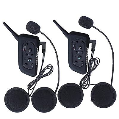 Excelvan V6-1200 BT Moto Intercom Oreillette Bluetooth Plug Casque de Moto Interphone 1200M pour 6 Motards (2 pièce)