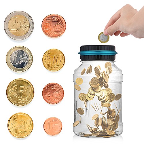 Numérique Tirelire EUR Compteur, AOZBZ Automatique Coin Comptant Money Box pour Enfants et Adulte, Coffre-fort Money Bank Coin Saving Pot Contenant avec Écran LCD et Grande Capacité