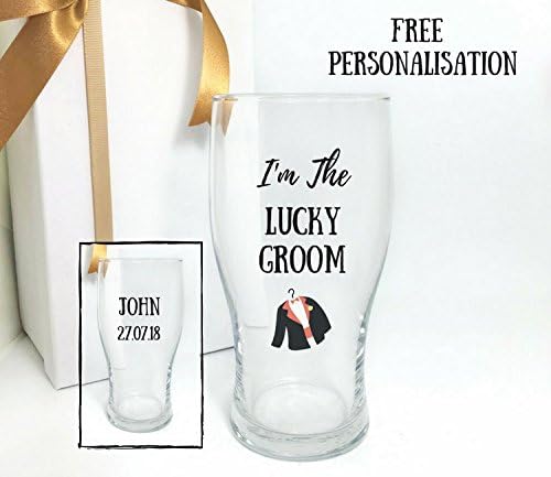 Personalised groom gifts, present for groom from bride, 1 x pint glass with option to personalise and change wording FREE of charge.