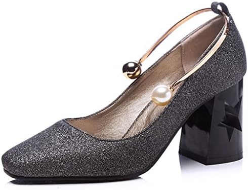 Kaloosh Women's Beautiful Square Toe Glitter Fabric Metallic Decoration Block Heel Party Drass Court Shoes