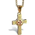 bahamut Knights Templar Cross Pendant Necklace for Men Boys Stainless Steel Vintage Crusader Holy Knight Jewelry with 25 inches Chain