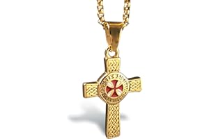 bahamut Knights Templar Cross Pendant Necklace for Men Boys Stainless Steel Vintage Crusader Holy Knight Jewelry with 25 inches Chain