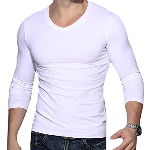 QIYUN.Z Les Hommes Occasionnels Muscle Mince Col V a Manches Longues Tops De Base