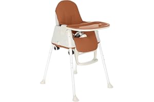 M.J COMFY-LIFE 3-in-1 Convertible Baby High Chair – Adjustable Toddler Feeding Chair with Removable Tray, 5-Point Harness, and Wooden Legs – Suitable from 6 Months to 5 Years (Coffee)