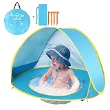 【Fácil de instalar y transportar】Esta tienda de playa es muy facil de llevar ya que viene en su propia bolsa y una bolsa con picas para clavar en la playa. Puede usarlo como una mini casa para que el bebé juegue en casa, ponga sus juguetes y sus pequeñas mascotas favoritas. Es muy interesante para los bebés entrar y jugar en esta tienda.