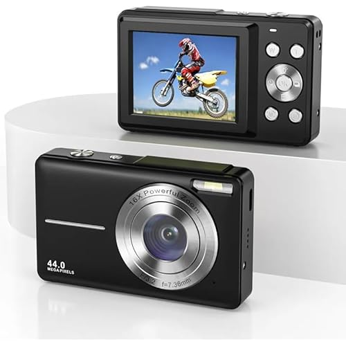 44MP FHD 1080P Digital Camera with 16X Power Zoom, Beauty Filter, Anti-Shake with 32GB Card, 2 Batteries, Point and Shoot Lig