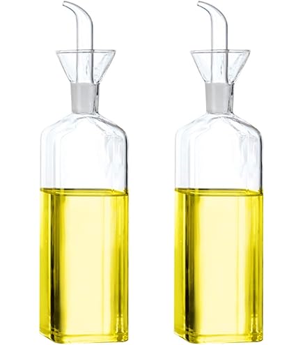 KIMIGO 4 Stuks Olijfolie Dispenser Fles,500 ML Olie en Azijn Dispenser, Oliedispenser voor Keuken,Olijfoliefles met Schenktuit,Zelfklevende Etiketten en Trechter,voor Gereedschap voor Barbecue,Salade