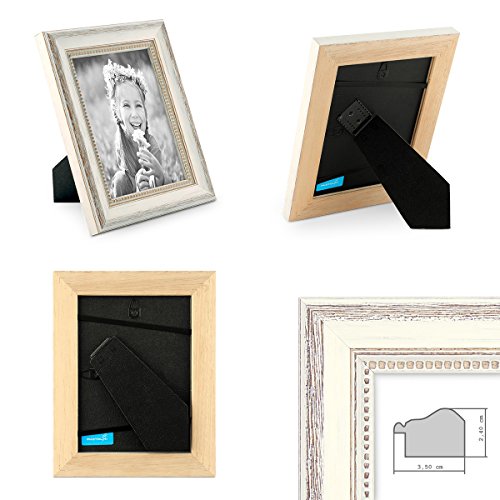 Bilderrahmen Shabby-Chic Landhaus-Stil Weiss 13×18 cm Massivholz mit Glasscheibe und Zubehör / Fotorahmen - 2