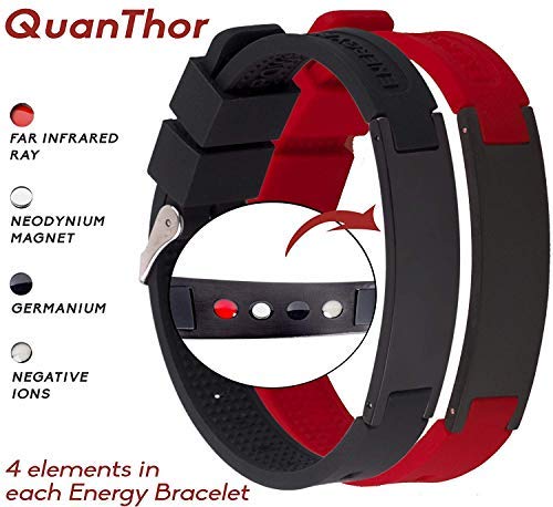 2 Pack Bracelet de protection contre la radiation 4 en 1 QUANTHOR Anti EMF (Ions négatifs 1500, germanium, infrarouge lointain et aimant en néodyme 1200 gauss) Bracelet magnétique pour hommes