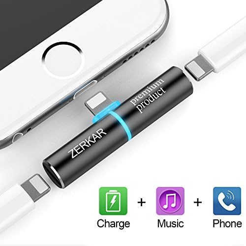 iphone x Adapter Splitter Headphone Jack Lightning to 3.5mm Adapter for iphone 8 to Charge and listen to Headphones No noise (black)