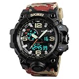 HWCOO SKMEI Herrn Sportuhr Militäruhr Modeuhr Armbanduhr Digitaluhr Japanisch QuartzLED Kalender Chronograph Wasserdicht Duale Zeitzonen Alarm ( Color : Camouflage Brown )
