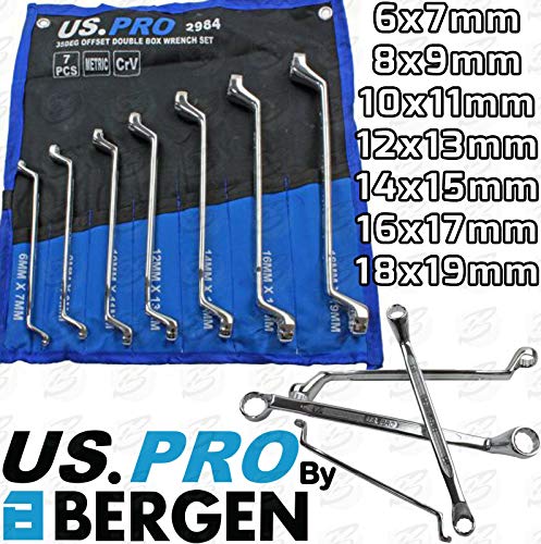 US.PRO by Bergen - Juego de llaves de doble anillo con cuello de cisne de 12 puntos (7 piezas)