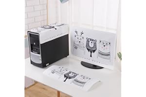 Hixingo Cubierta Antipolvo Computadora Juego de 3 Piezas, Protector de Monitor Teclado PC Host Ordenador, Funda Antipolvo de Poliéster (Oso de dibujos animados,32 pulgadas)
